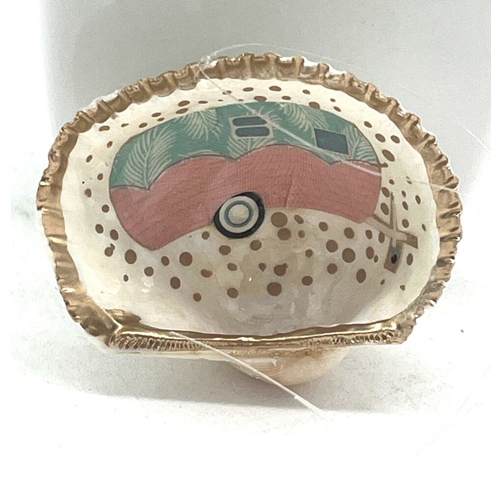 Hand‑Painted Camper Trailer Shell Ornament – Artisan Coastal Christmas Décor